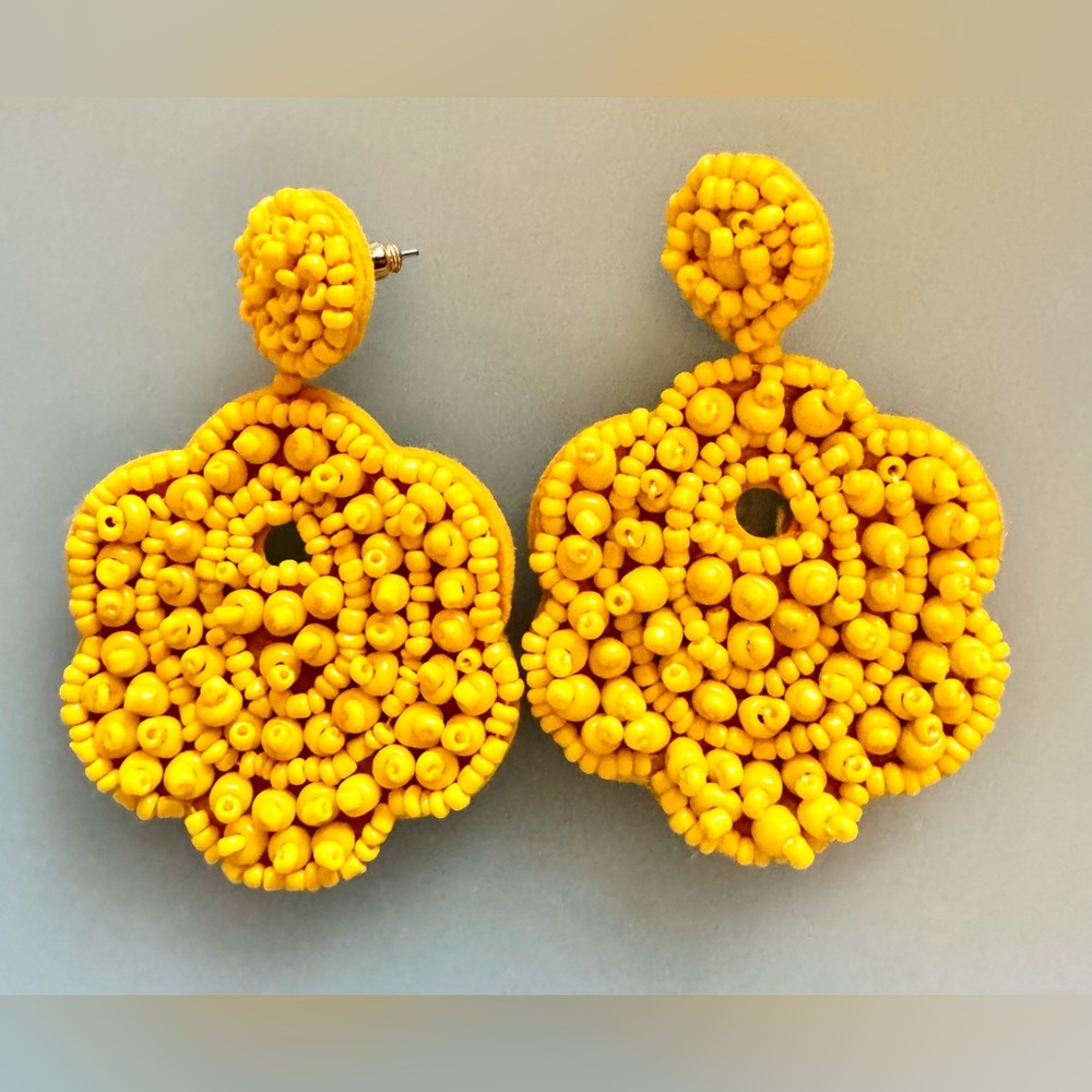 Yellow Floral Beaded Dangle Earrings